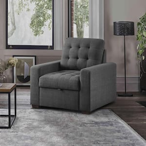 Fairborn Dark Gray Textured Fabric Chair with Pull-out Ottoman