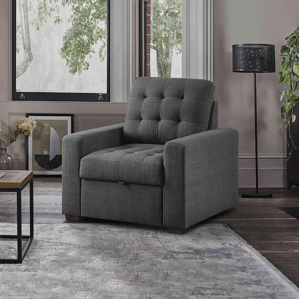 Lazzara Fairborn Dark Gray Textured Fabric Chair with Pull-out Ottoman