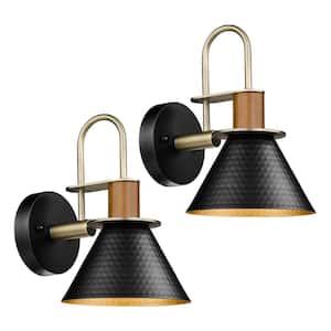 9.8 in. 1-Light Antique Black Modern Gooseneck Wall Sconces Indoor Wall Lights with Hammered Metal Shade (2-Pack)