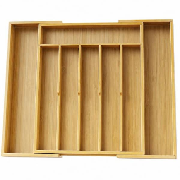 Expandable Bamboo Kitchen Drawer Organizer for Cooking Utensils and Cutlery, Silverware Organizer, X-Large, Natural