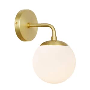 Zeno Globe Brushed Brass Wall Sconce with White Shade