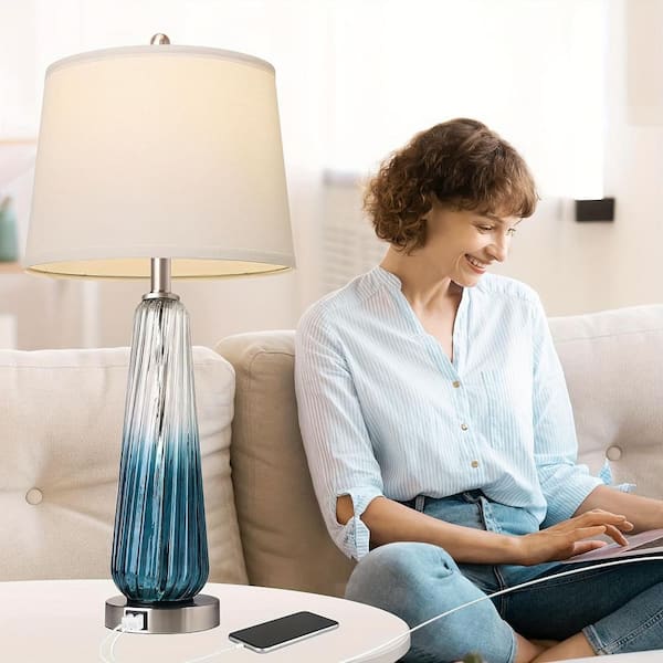 Rottogoon Modern Tall Table Lamps Bule Glass Bedside