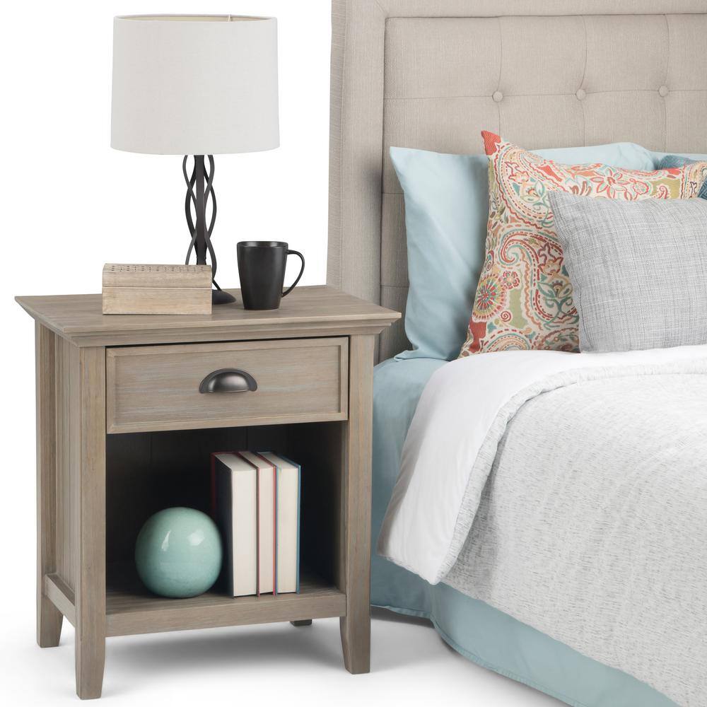 Distressed Grey Solid Pine 1-Drawer Bedside Table with Open Storage