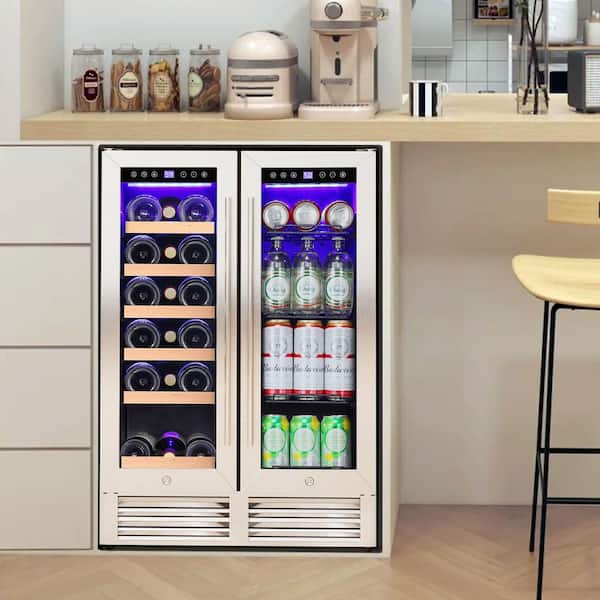 23.4 in. 18 Bottle and 56 Can Dual Zone Freestanding/Built-In Wine Cooler in Stainless Steel