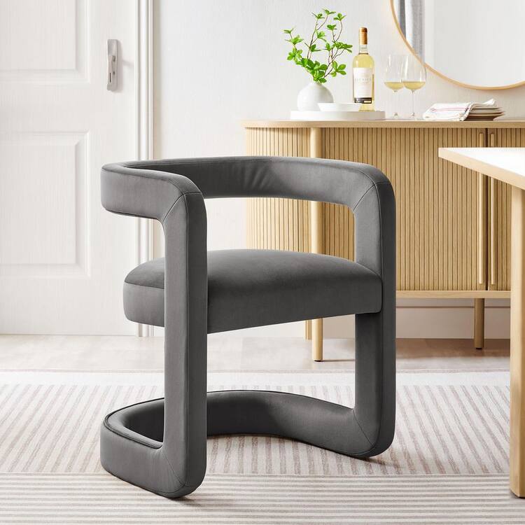 Modway Winslow Stain-Resistant Performance Velvet Dining Chair in Storm Gray