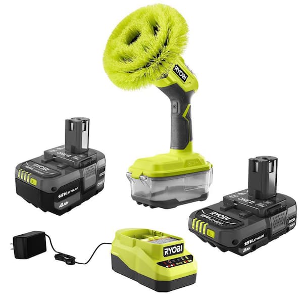 ONE+ 18V Lithium-Ion Kit with 2.0 Ah and 4.0 Ah Batteries, Charger, and ONE+ 18V Cordless Power Scrubber