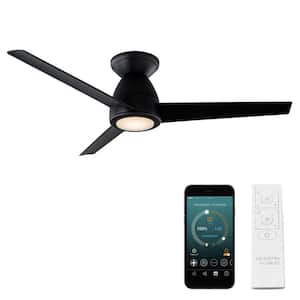 Tip Top 44 in. Smart Indoor/Outdoor 3-Blade Flush Mount Ceiling Fan Matte Black with 3000K LED and Remote Control