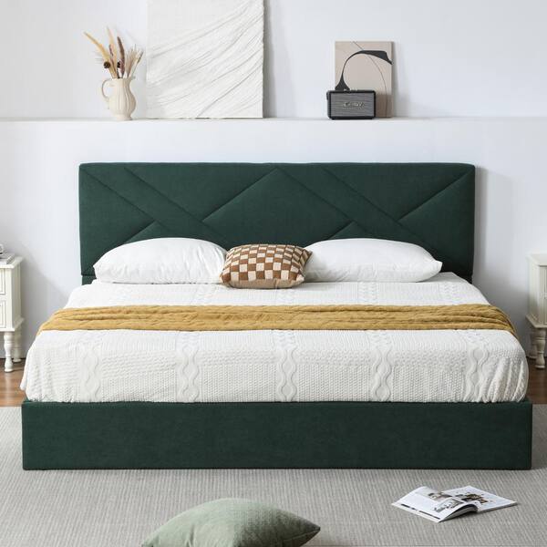 Ahokua Green Plywood Frame King Upholstered Platform Bed with 