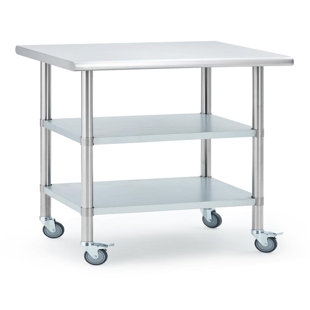 "24x30"" Stainless Commercial Prep Table, 2-Tier Adj Undershelf, 4 Lock Wheels, Easy Assembly, Kitchen/Garage/Outdoor" price history on PriceWatchPro