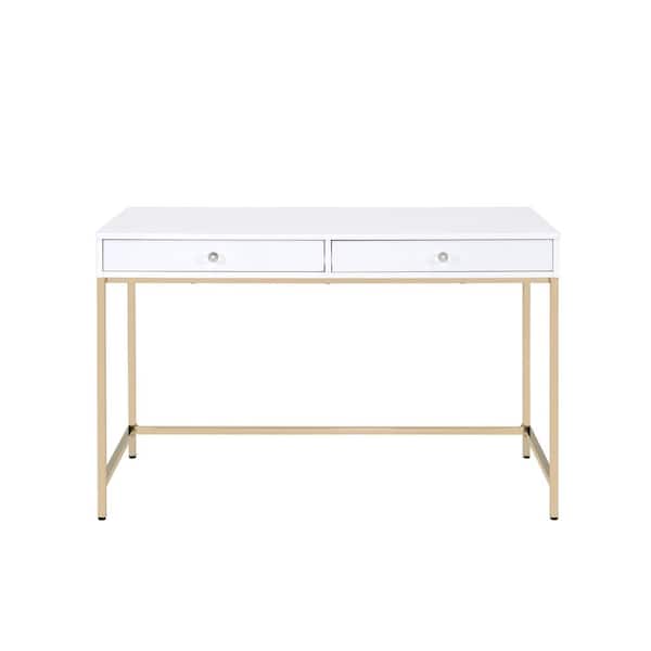 Acme Furniture Ottey 1-Piece Makeup Vanity Desk in White High Gloss & Gold