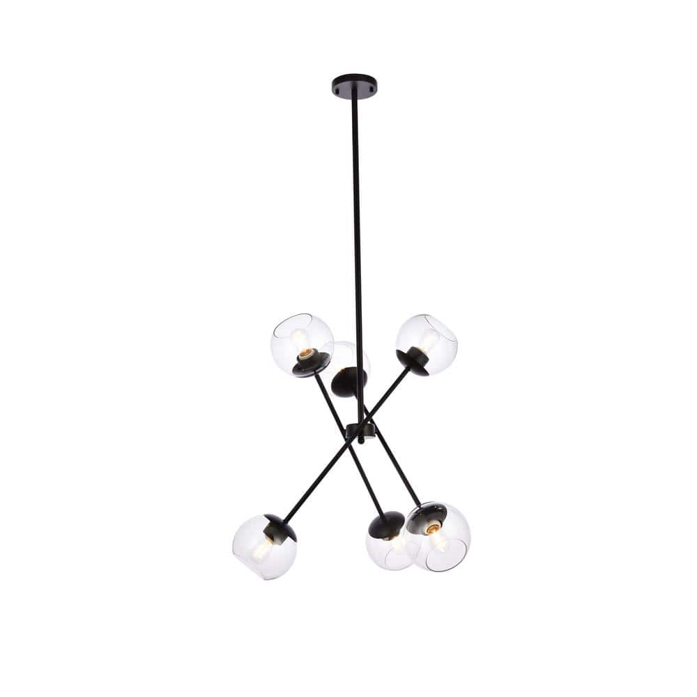 Home Living 40-Watt 6-Light Black Pendant Light with Glass Shade, No Bulbs 