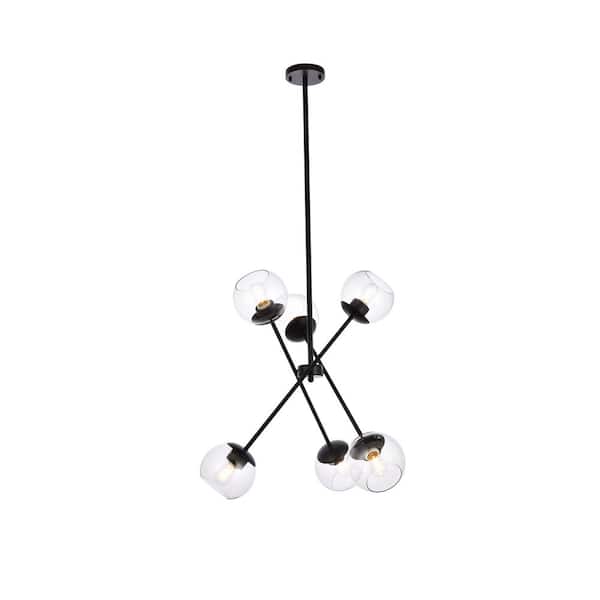 Unbranded Home Living 40-Watt 6-Light Black Pendant Light with Glass Shade, No Bulbs Included