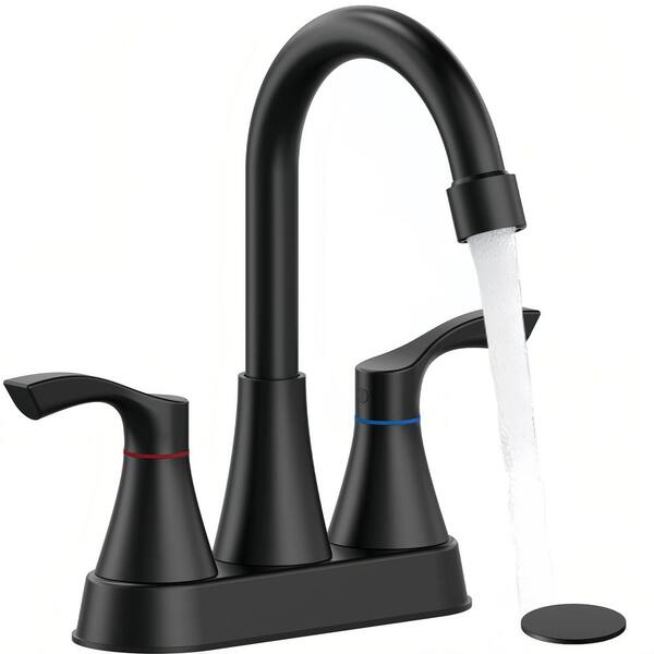 2-Handle Vessel Sink Faucet with Pop-Up Drain and 360 Degree Swivel High-Arc Spout in Matte Black