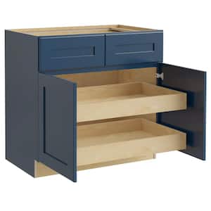 Newport Blue Painted Plywood Shaker Assembled Base Kitchen Cabinet 2 ROT Soft Close 33 in W x 24 in D x 34.5 in H