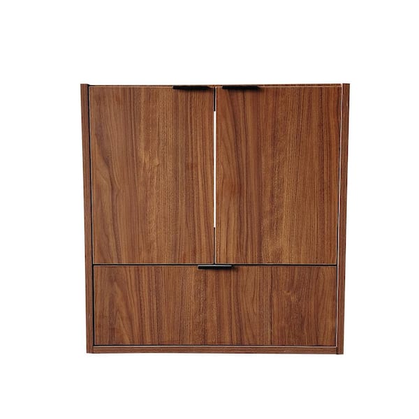 24 in. Wall Mount Bath Vanity Cabinet without Top, Built-in Soft Close Drawer in Brown Walnut