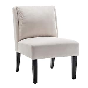 CUBE White Fabric Accent Slipper Chair with Wood Legs