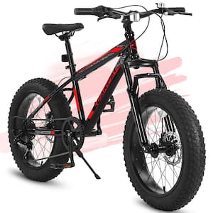 20 in. Kids Bike Ages 8-12-Year Old,Snow Mountain Kids Bicycle with 4 in. W Fat Tire,Steel Frame, 7-Speed-Black Red