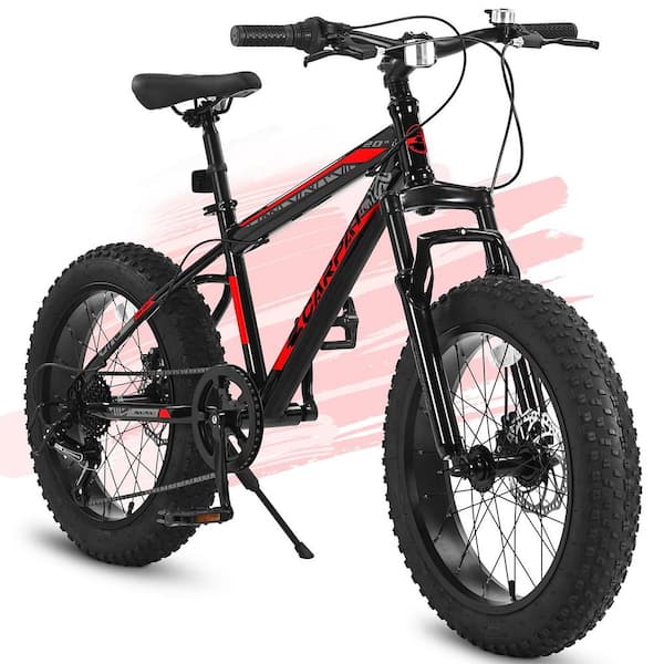 ITOPFOX 20 in. Kids Bike Ages 8-12-Year Old,Snow Mountain Kids Bicycle with 4 in. W Fat Tire,Steel Frame, 7-Speed-Black Red