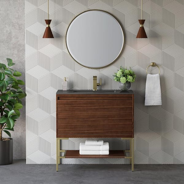 Mantova 35.4 in. W x 18.1 in. D x 35.4 in. H Single Bath Vanity Cabinet without Top in Mid-Century Walnut