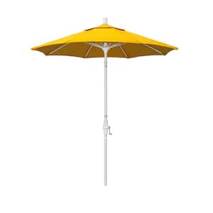 7.5 ft. Matted White Aluminum Market Collar Tilt Patio Umbrella Fiberglass Ribs and in Sunflower Yellow Sunbrella