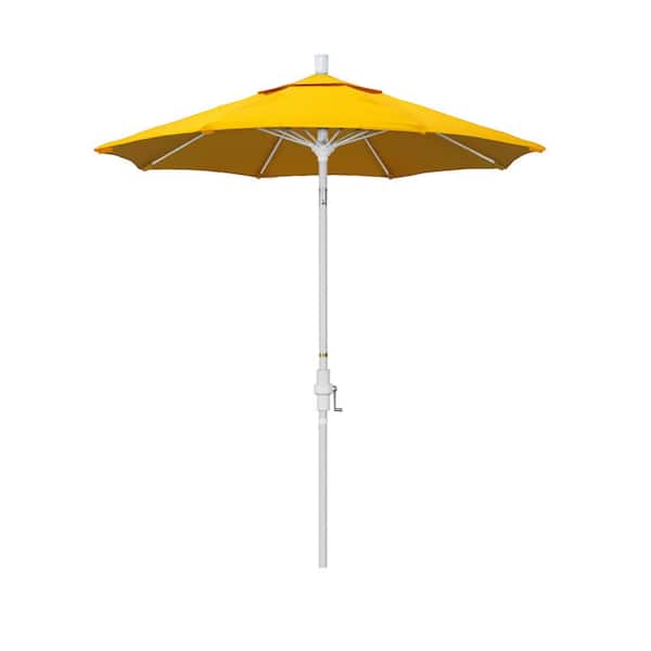 California Umbrella 7.5 ft. Matted White Aluminum Market Collar Tilt Patio Umbrella Fiberglass Ribs and in Sunflower Yellow Sunbrella