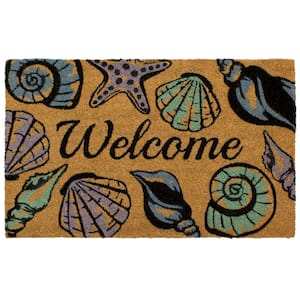 All Weather Seashell Welcome 18 in. x 28 in. Indoor/Outdoor Printed Coir Mat