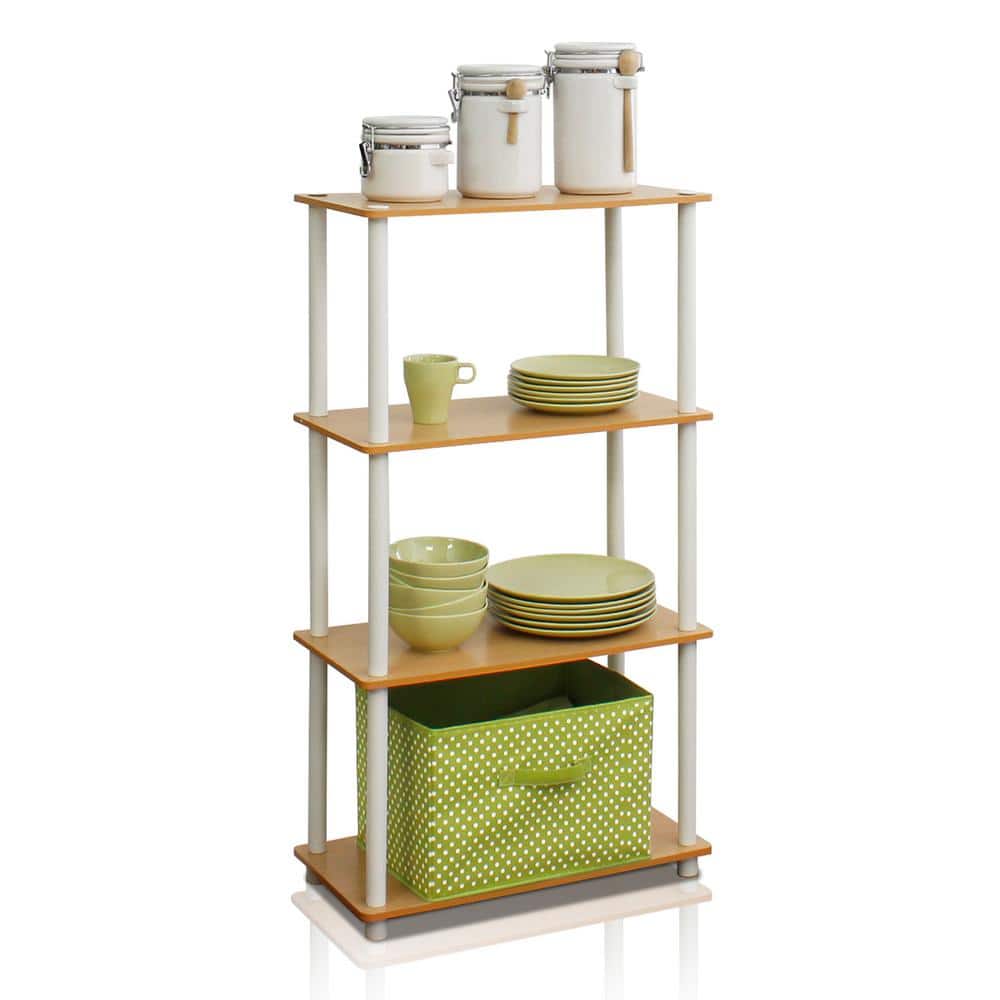 Sleek Beech & White 4-Tier Open Design Storage Shelf