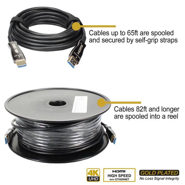 QVS 49 ft. Active Ethernet Gold Plated UltraHD 4K/60Hz 18Gbps Slim HDMI  Cable - Black HF-15M - The Home Depot
