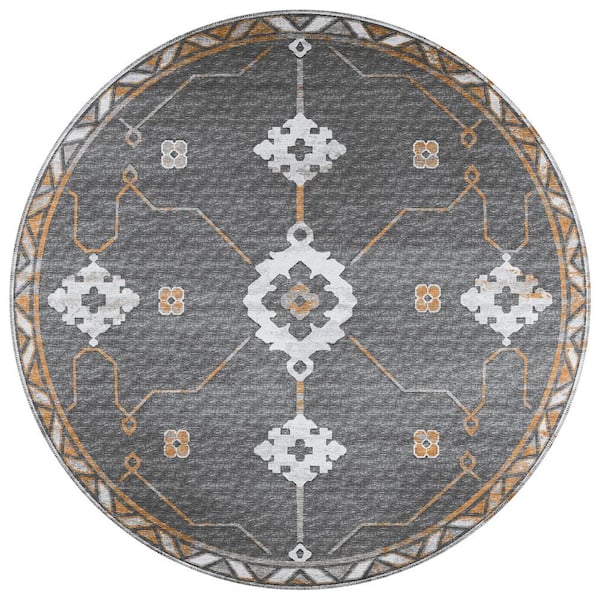 Addison Rugs Yuma Grey 8 ft. x 8 ft. Geometric Indoor/Outdoor Washable Area Rug