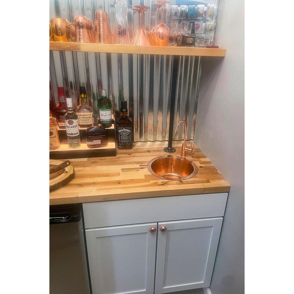 12" Round Hammered Polished Copper Bar Sink