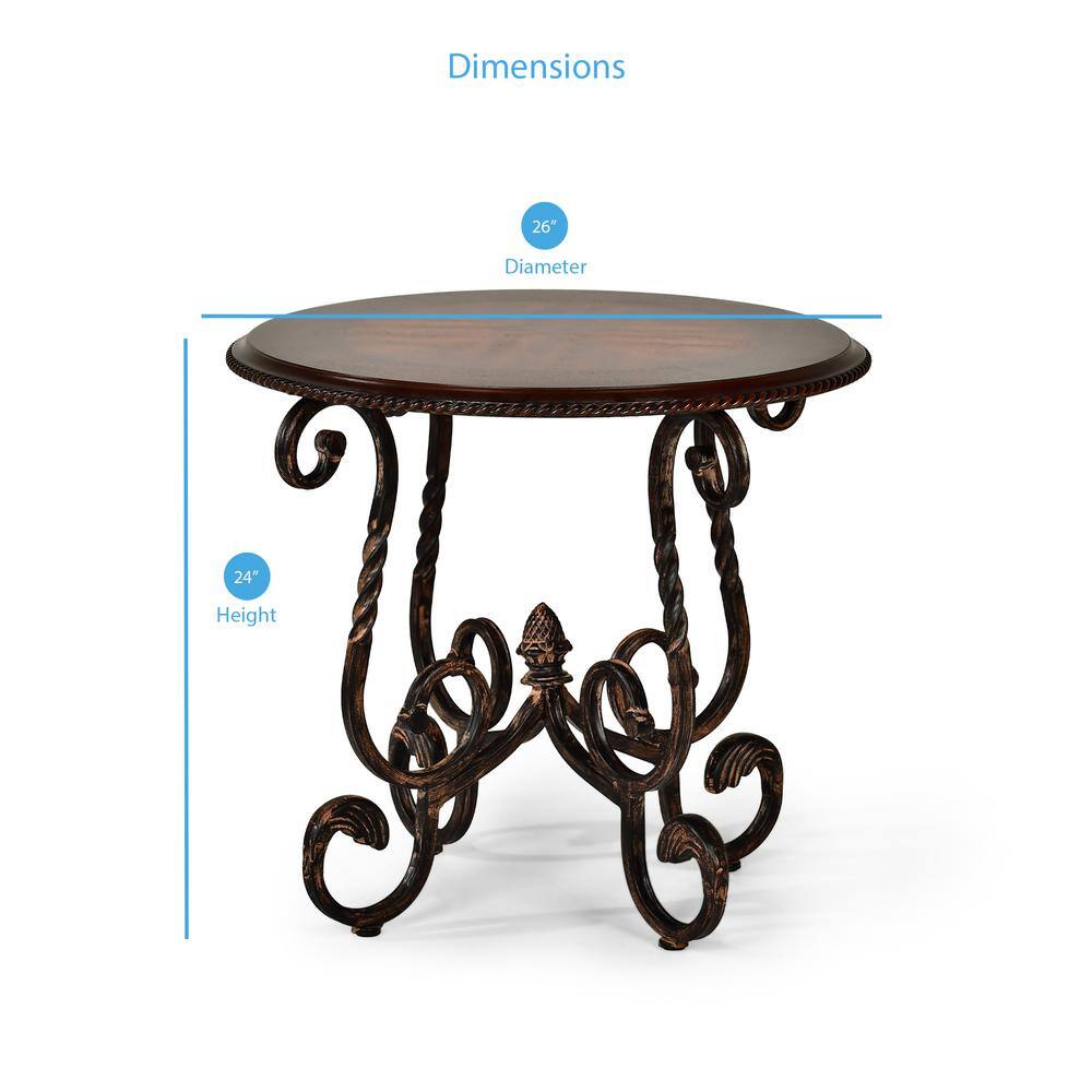 Crowley Round Cherry Wood and Metal End Table