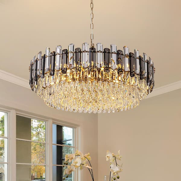 31.4 in. Modern Dimmable 20-Light Round Gold Crystal Chandelier Dining Room and Living Room