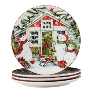 Snowman's Farmhouse 11 in. Multicolored Earthenware Dinner Plate (Set of 4)