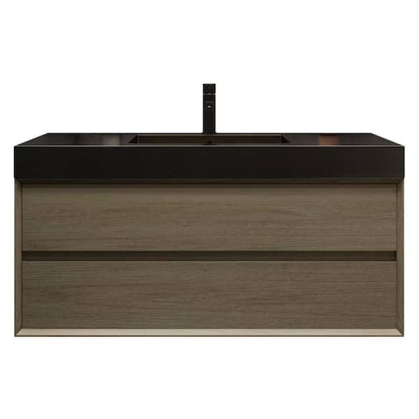 MIA 47 in. W. x 20 in. D x 24 in. H Single Sink Floating Bath Vanity in Coffee Wood with Black Stainless-Steel Top