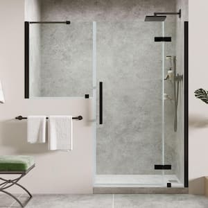Tampa 62 1/8 in. W x 72 in. H Pivot Frameless Shower Door in Black with Buttress Panel and Shelves