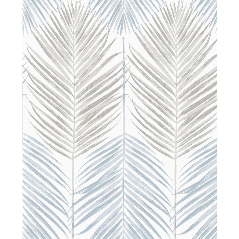 Blue Mist and Daydream Grey Palm Vinyl Peel and Stick Wallpaper Roll