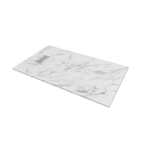 36 in. W x 60 in. L x 1.125 in. H Alcove Solid Composite Stone Shower Pan Base with L/R Drain in Carrara Sand