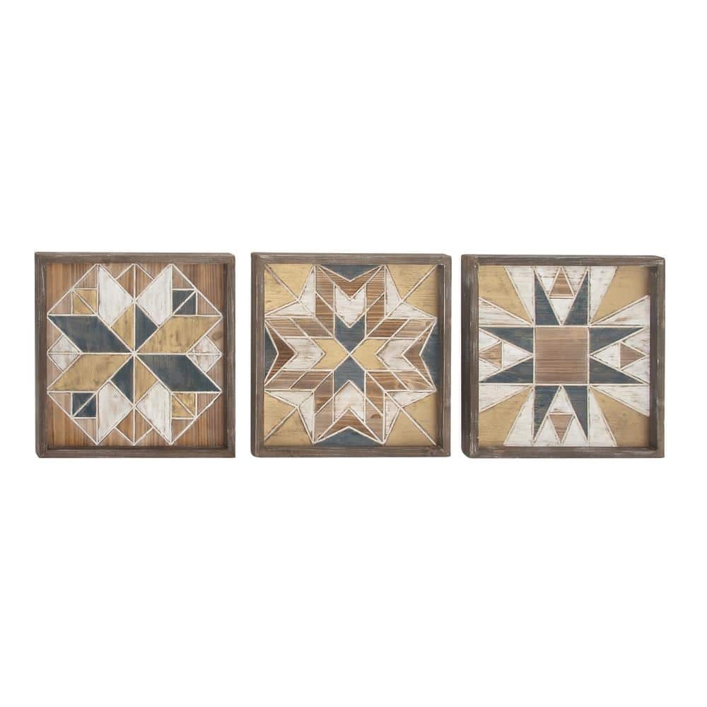 Multi Colored Geometric Wood Wall Decor Set of 3