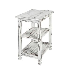Country Cottage White Antique 2 Shelf End Table