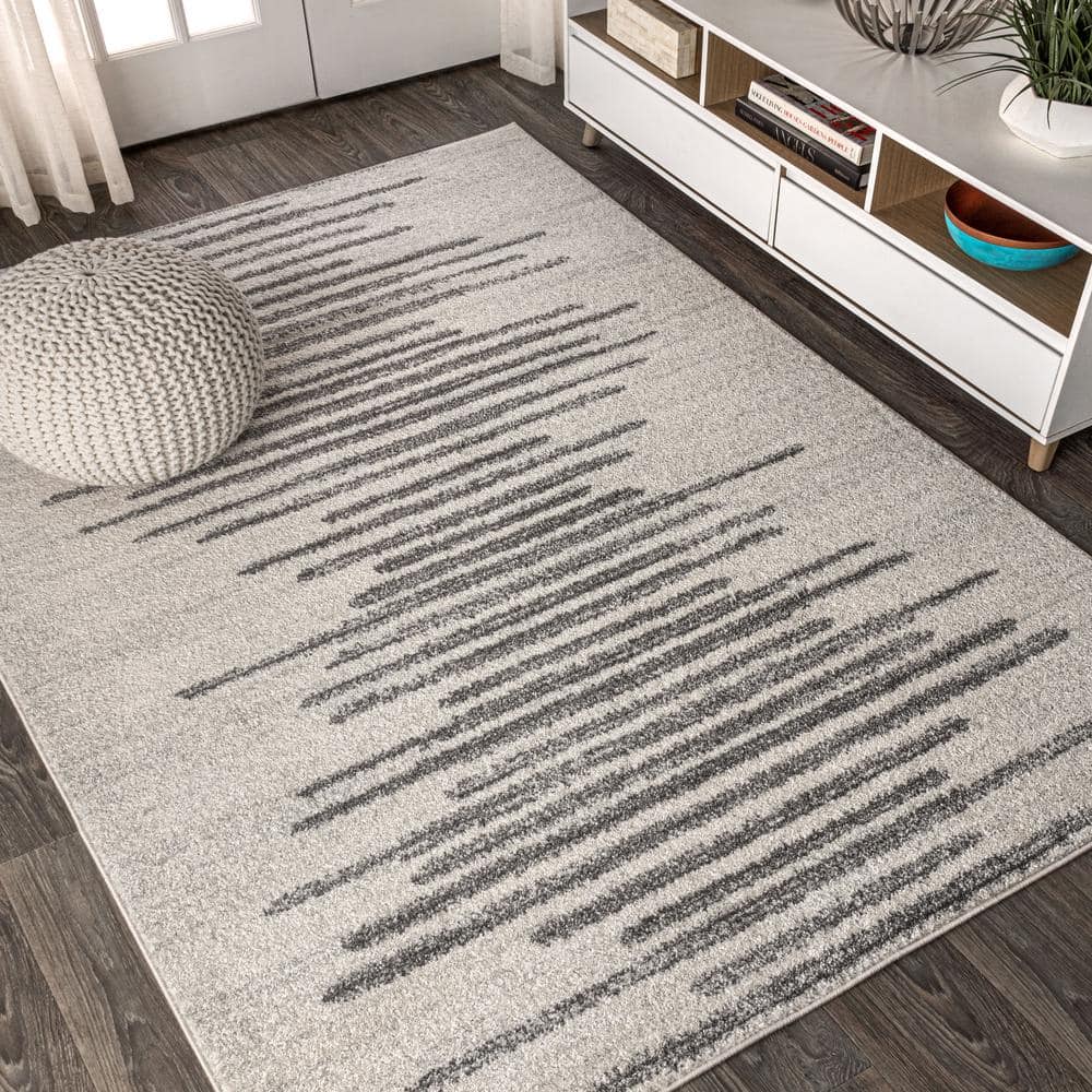 Aya 8' x 10' Gray and Cream Synthetic Stripe Area Rug