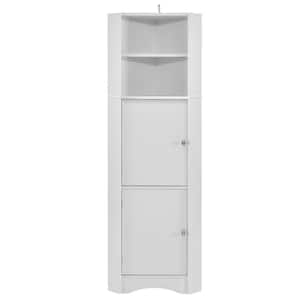 14.96 in. W x 14.96 in. D x 61.02 in. H White Corner Linen Cabinet with Doors and Adjustable Shelves