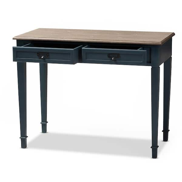 Baxton Studio 39.5 in. Blue Oak Rectangular 2 Drawer Writing Desk