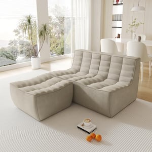 55.12 in. W Armless Linen Polyester Waffle Modular Reclining Sofa in. Khaki with Ottoman