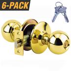 Brass Grade 2 Entry Door Knob with 12 SC1 Keys (6-Pack, Keyed Alike)