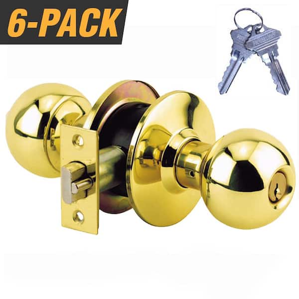 Premier Lock Brass Grade 2 Entry Door Knob with 12 SC1 Keys (6-Pack, Keyed Alike)