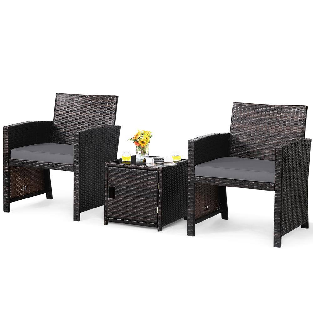 3-Piece Patio Wicker Furniture Set Storage Table with Protect Cover Gray price history on PriceWatchPro
