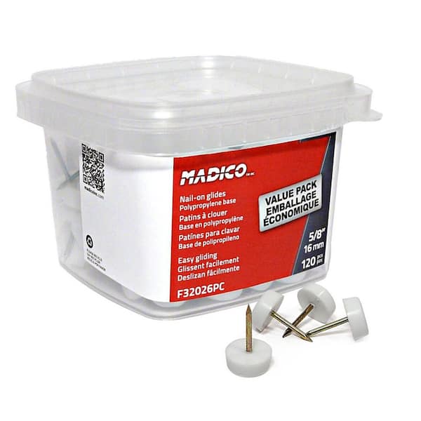 (120-Pack) 5/8 in. (16 mm) White Nail-On Glide with Polypropylene Base