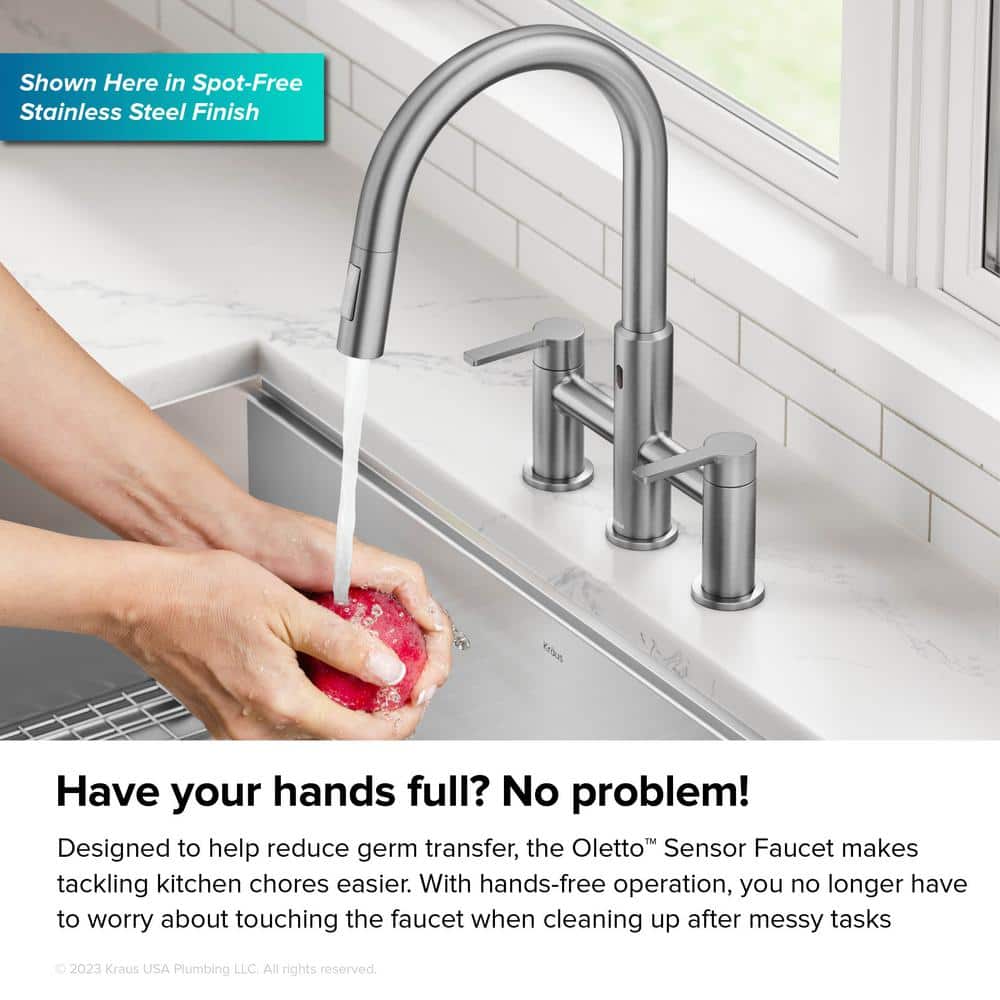 Antique Bronze Touchless Sensor Bridge Kitchen Faucet with Pull-Down Sprayhead