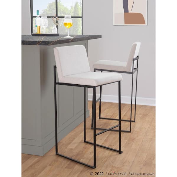 Fuji 40.5 in. White Faux Leather and Black Metal High Back Bar Stool (Set of 2)