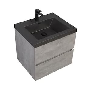 Lodi 24 in. W x 20 in. D x 16 in. H Single Floating Bathroom Vanity with Black Quartz Sand Top in Grey Assembled